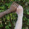 Long Rhinestone Fishnet Gloves for Women Sparkly Mesh Elbow Length Gloves for Rave Party Halloween Wedding Costume Accessories