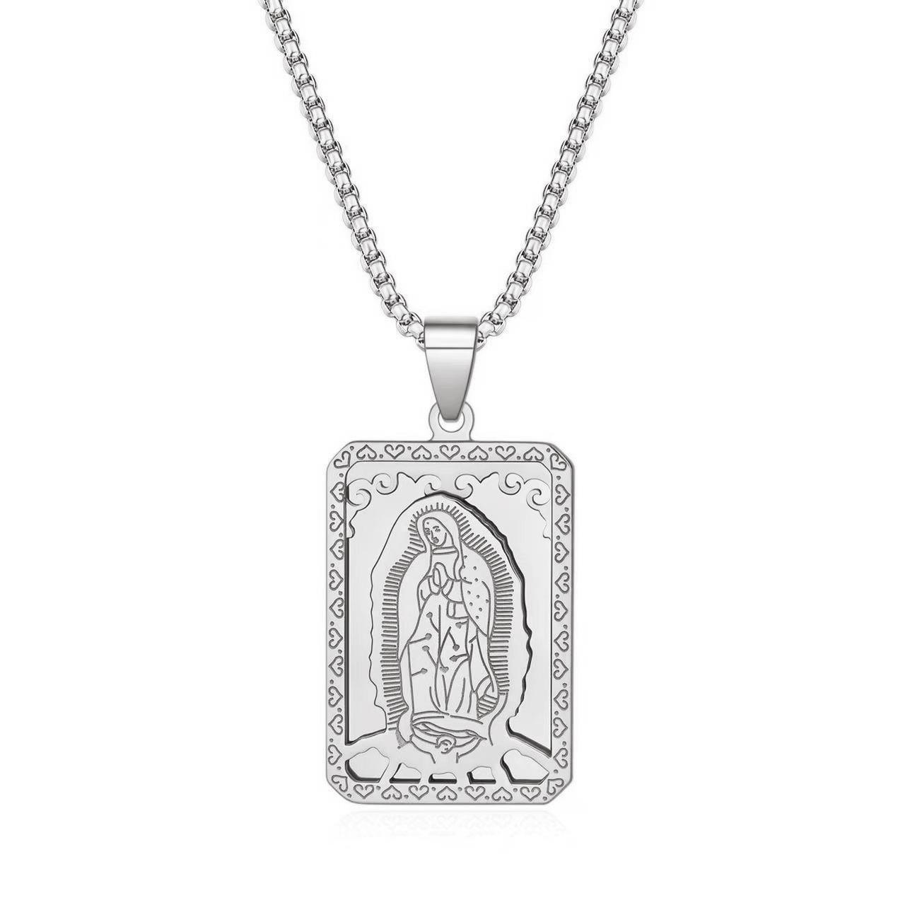 

Ожерелье Девы Марии, позолоченное 18 карат, христианские украшения для женщин и мужчин, подвеска в виде медали Богоматери Гваделупской, ожерелье Матери Марии серебряный