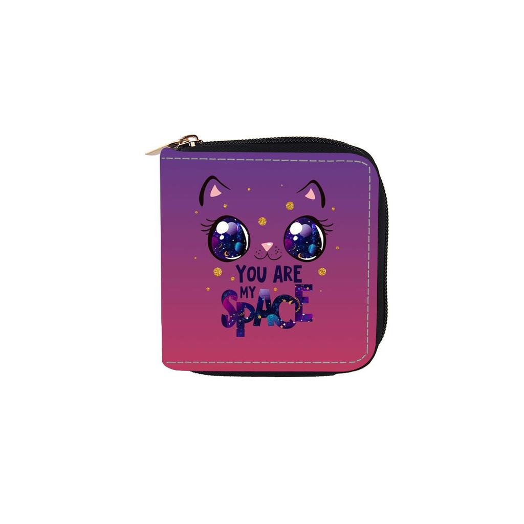 Cartoon chocolate cat short zipper wallet, children's small wallet