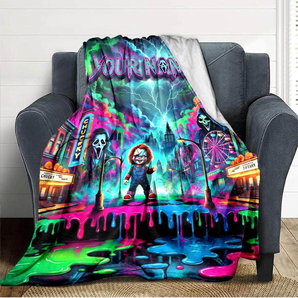 Name Custom Chucky Print Flannel Blanket High Quality Warm Comfortable Cover for All Seasons Perfect for Gifts Home Decor