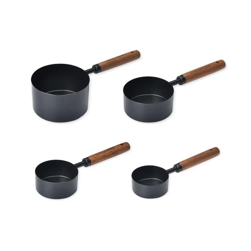 Stainless Steel Gold-Plated Measuring Spoons & Cups with Acacia Wood Handles, Precise Markings, 8-Piece Baking Tool Set.