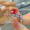Open Ring Vintage Luxury Square Red Corundum Ring with High Carbon Red Diamond Elegant Unique Women Ring