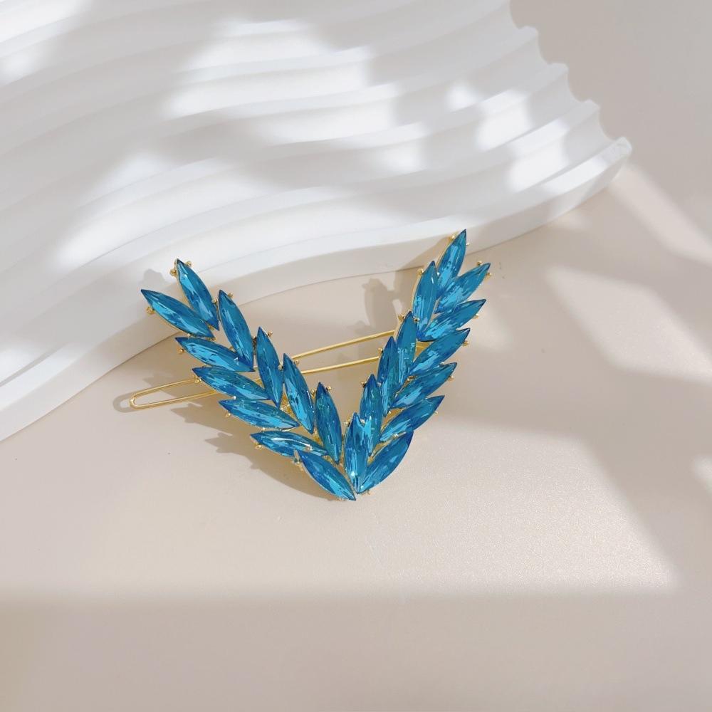 Lesní styl V-spona do vlasů s třpytivými diamanty a náhlavní páska s klipem ve tvaru pšeničného klasu, módní vlasový doplněk s rovnou sponou.