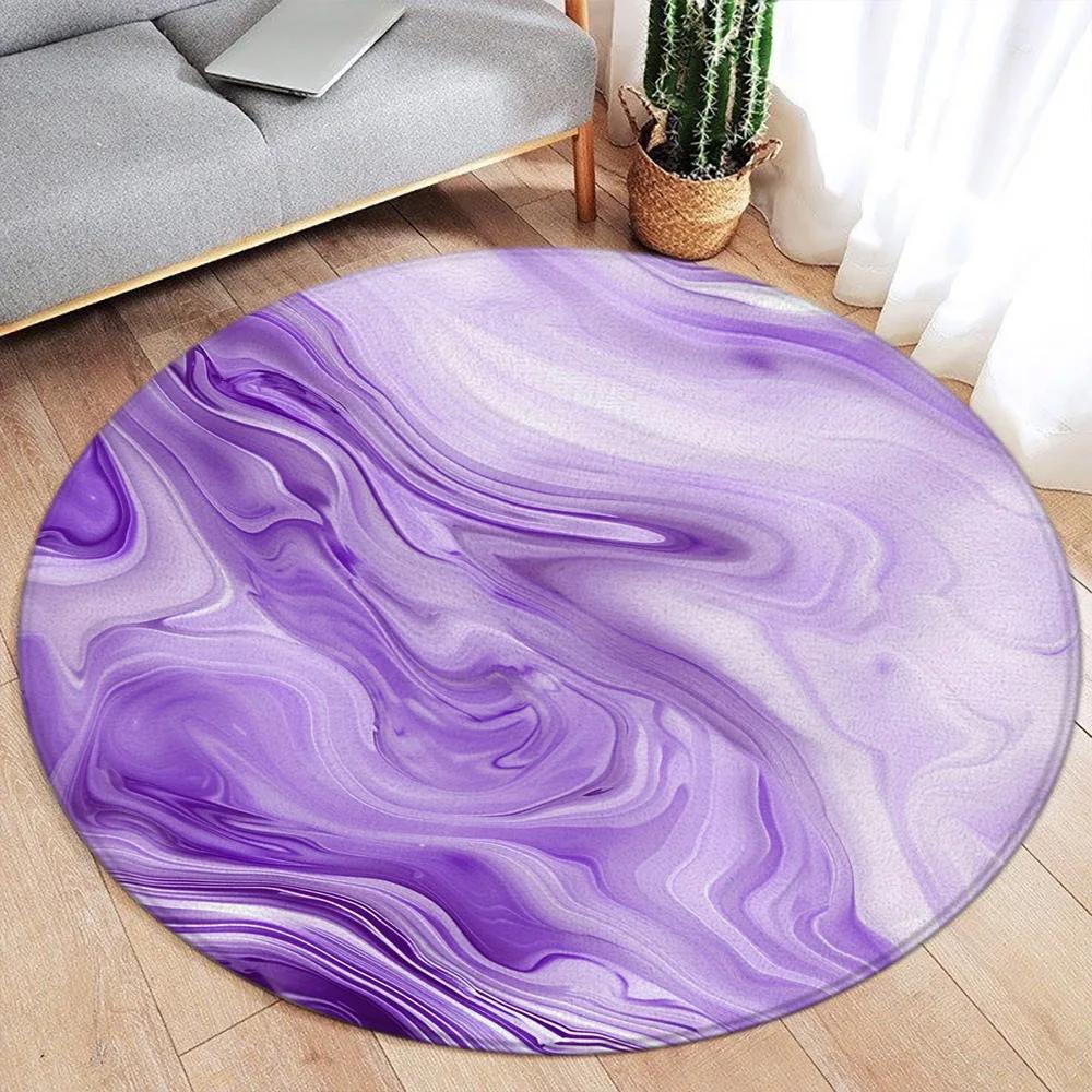 Abstract Marble Round Area Rug – Green Ink & Gold Line Design – Modern Luxury Carpet for Living Room or Bedroom, Soft Floor Mat