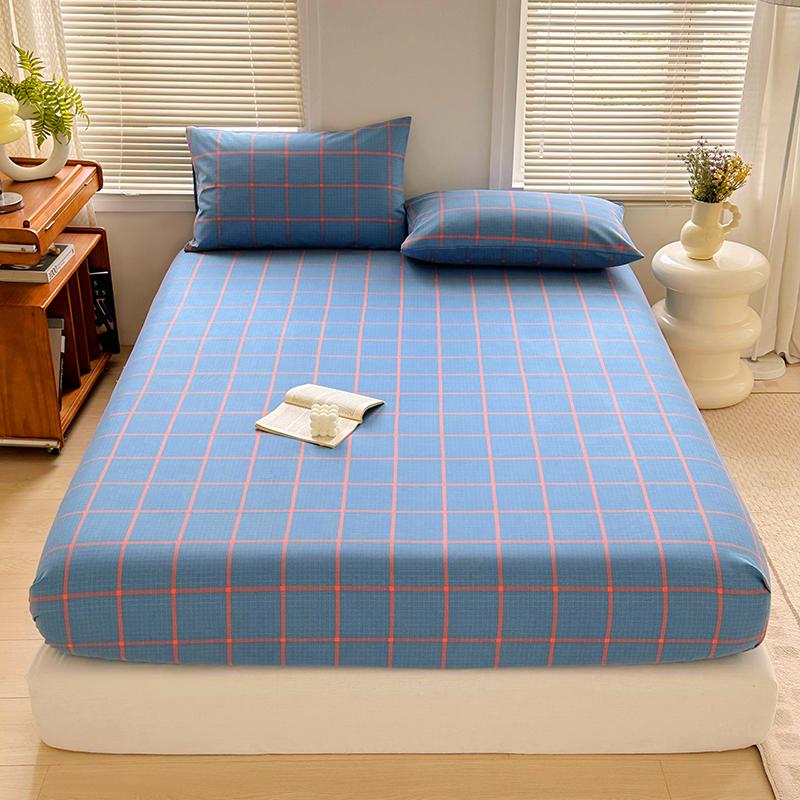 Simple Style Fitted Sheet Plaid Print Bedsheet Single/Queen Size Bed Cover Non-slip Bed Linen couvre lit (Pillowcase Need Order)