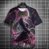 Japanese Graffiti Anime 3D Printed Fashionable Casual Short Sleeved Men's T-shirts - Soft Medium Stretch Polyester Fabric Summer Relaxed Fit Clothing