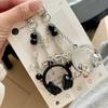 2Pcs/Set Music Earphone Shaped Keychain Silver Bow Knot Beaded Phone Key Chain Backpack Charms Bag Hanging Pendant