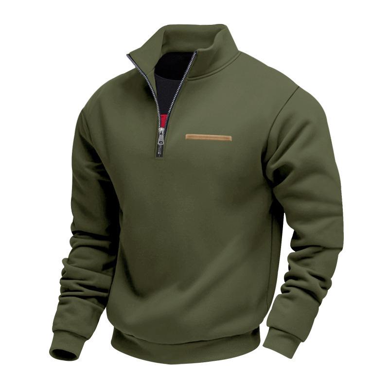 Men's Winter Heavyweight Velvet-Lined Loose-Fit Stand Collar Pullover Hoodie