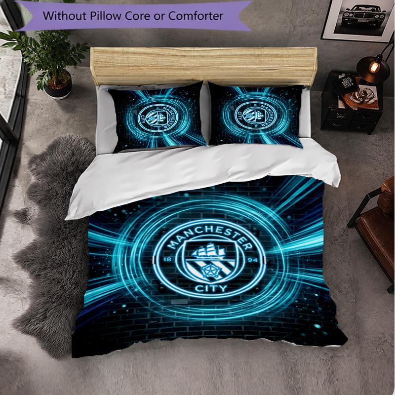 Set Lenzuola Manchester City Modello 3 Pezzi Morbida Copripiumino in Microfibra con Federe per Camera da Letto