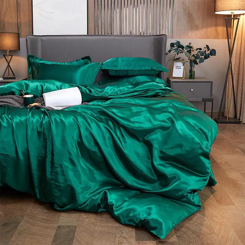4PCS Bedding Set Cover Duvet Cover Set Silky Soft Cozy King Size Bedding Set Luxury Polyester Satin Smooth Single Double Bedding Sets