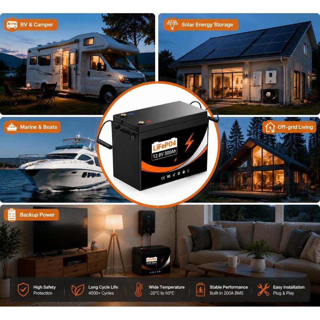 EU Lokaler Lagerbestand 12,8V 300Ah Lithiumbatterie 200A BMS LiFePO4 Zelle für Off-Grid Energiespeicherung