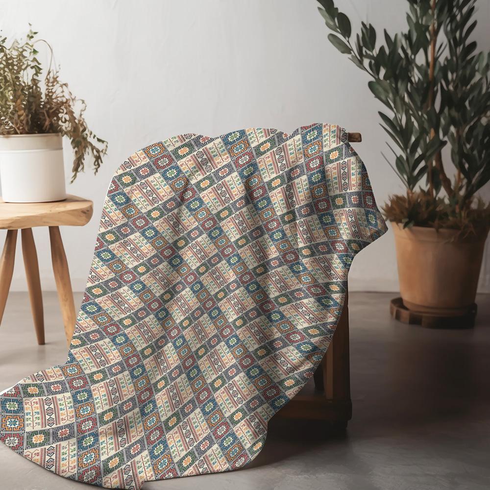 Bohemian Kilim Tribal Pattern Flannel Printed Blanket Suitable For All Seasons Suitable For Living Room Office Sofa And Travel