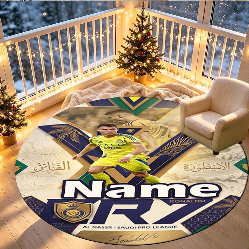 Custom Name Personalized Cristiano Ronaldo Print Round Rug, Versatile Home Decor Carpet, for Playroom, Apartment, Balcony, Entryway, Hallway Gift