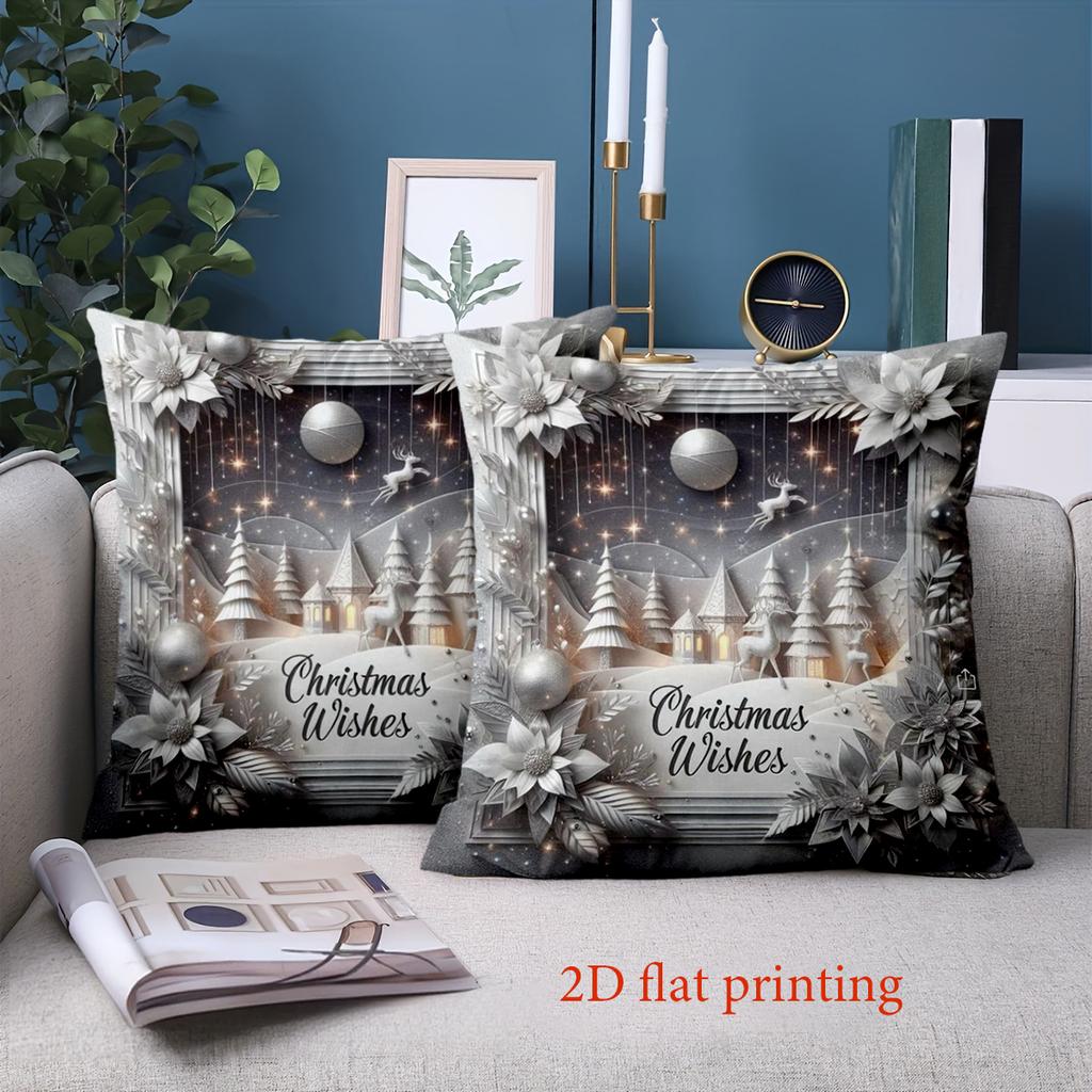 1 Pieces Christmas 2D Flat Printing Pillow With Holiday Scene Polyester pillowcase, sofa decorative cushion cov Headboard Pillow