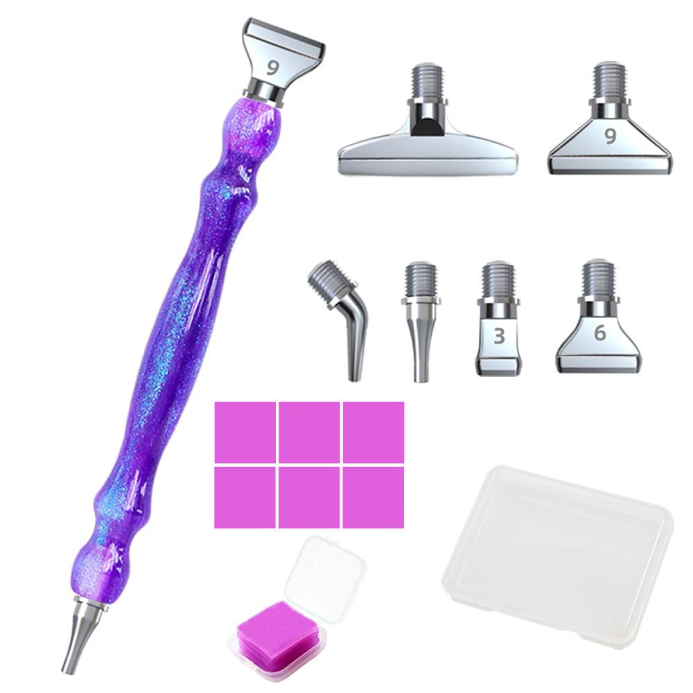 Glitter Resin Diamond Painting Pen Kit with 6 Metal Tips 6 Wax Blocks and Storage Box for 5D Diamond Art Rhinestone Crafts and DIY Projects