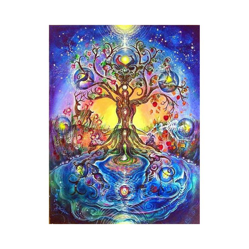 Full Resin Diamond 5d DIY Diamond Painting Tree of Life Embroidered Round Cross Stitch Mosaic Buddha Painting Home Decor