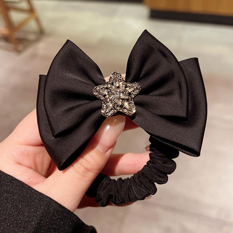 

Женские черные атласные резинки для волос с бантом, хрустальные резинки для волос, заколки для волос, хвостики, аксессуары для волос для девочек, корейский головной убор One Size