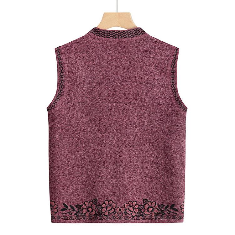 Middle-aged and Elderly Women's Spring Knitted Sweater Vest Horse Clip Mother's Cardigan Sweater Grandma Vest Vest Spring and Autumn Clothing