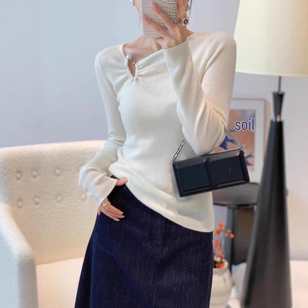 Chic Slim-Fit Long-Sleeve Knit Sweater for Women - Stylish Autumn/Winter Layer