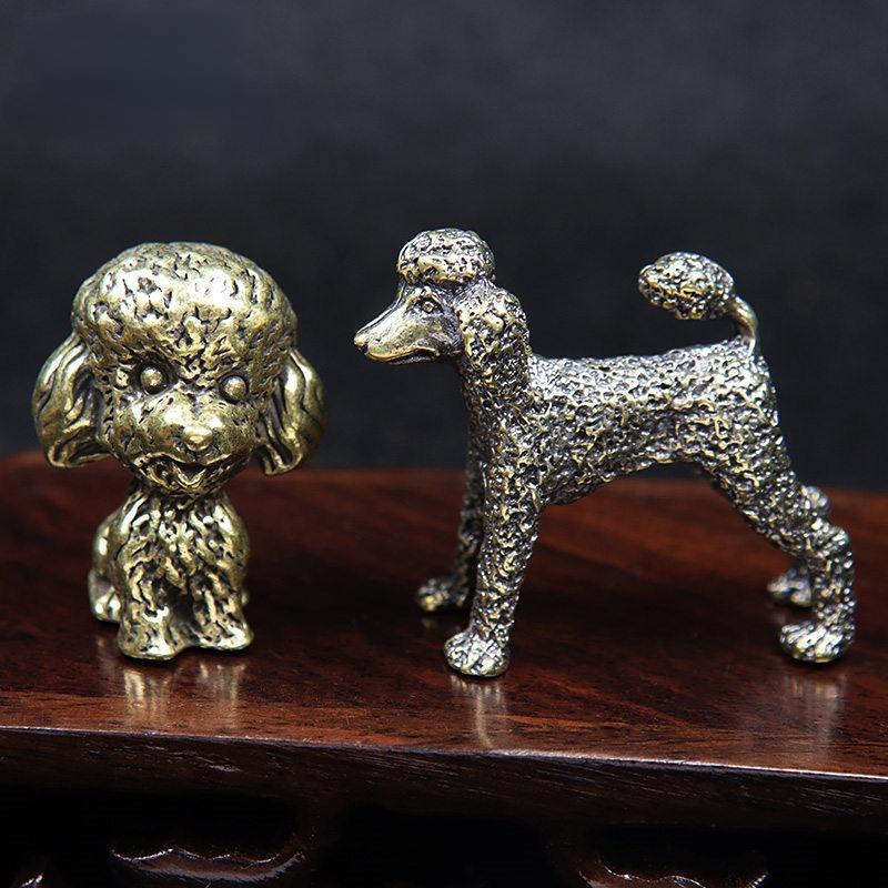 Vintage Brass Cute Dog Statue Desk Ornaments Standing Poodle Figurines Miniatures Lucky Home Decorations Accessories Child Gifts