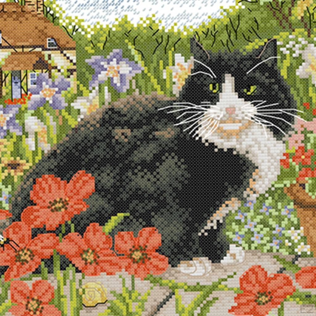 Beautiful Floral Cat Stamped stitch Needlework Ornament