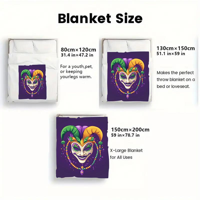 Carnival Clown Mask 2D Flat Pattern Flannel Blanket High Quality All Seasons Warmth and Comfort Perfect for Christmas Gifts.MMT0918389