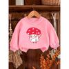 European sizes Adorable Red Mushroom Cat Print Sweatshirt for  Kids, Designed , Featuring a Easy Round Neck And Comfortable Outdoor Wear for Ages 0-3