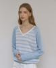 OURHOPE Linen Raglan Striped V-Neck Knit - Sky Blue