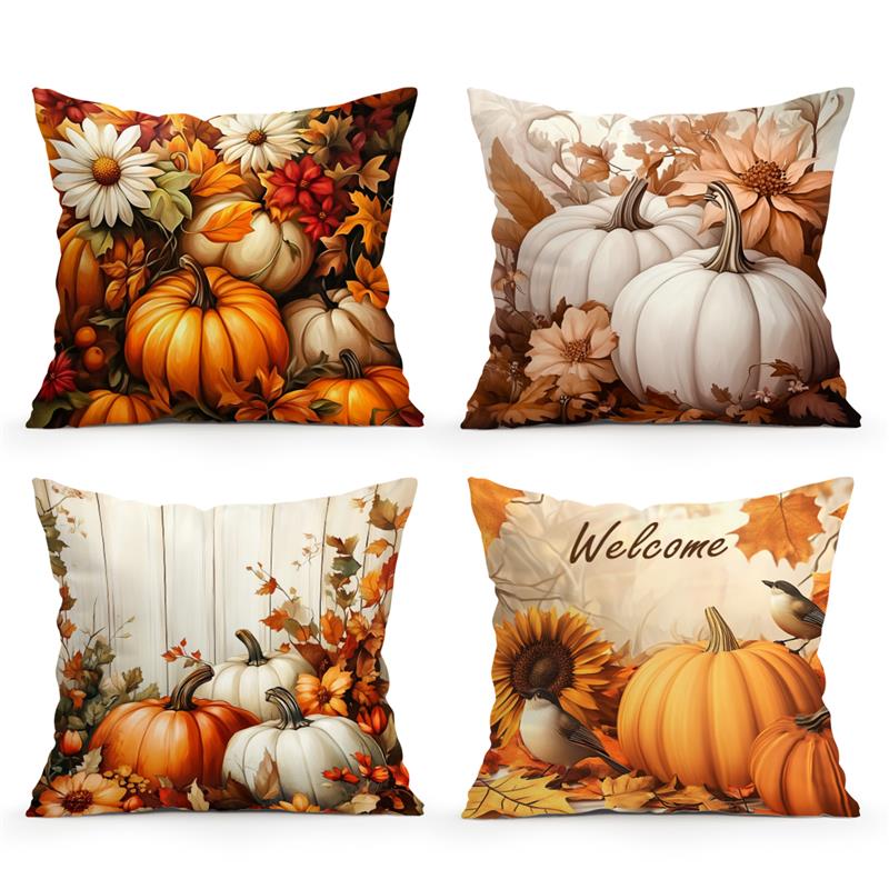 Autumn Pumpkin Cushions Pillowcase Printed Polyester 45x45cm Throw Pillow Cover Decorative Sofa Cushion Pillowslip Home Decor