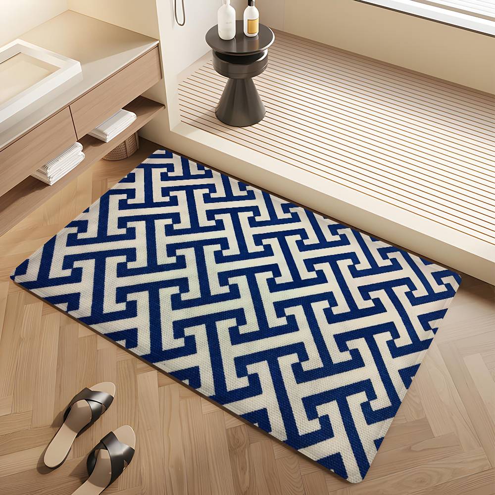 Navy Blue Geometric Floor Mat INS Style Soft Bedroom Floor House Laundry Room Mat Anti-skid Bedside Area Rugs