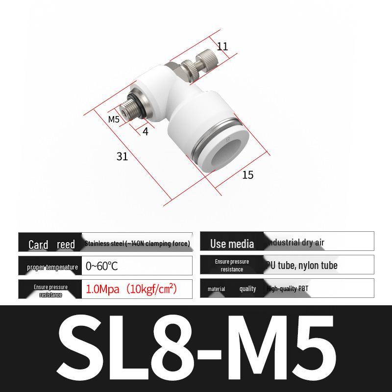 Pneumatyczny regulowany zawór dławiący serii SL (4/6/8/10/12) dla złącza rurki pneumatycznej i cylindra