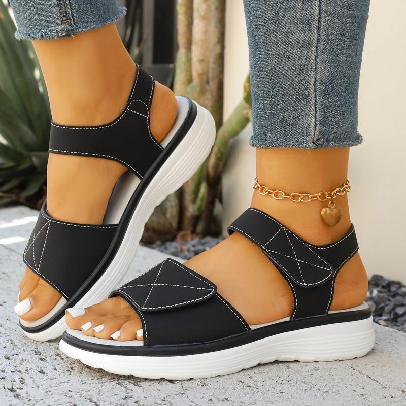 Cross Border Summer Velcro New Foreign Trade Large Size Platform Roman Beach One Line Sandals Women