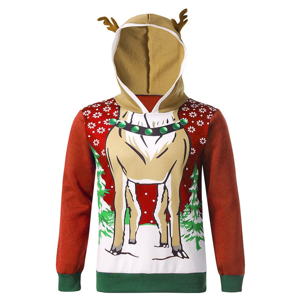 Men s Christmas Hooded Sweatshirt with Reindeer Antler Print - Fall/Winter Collection, European and American Style. L