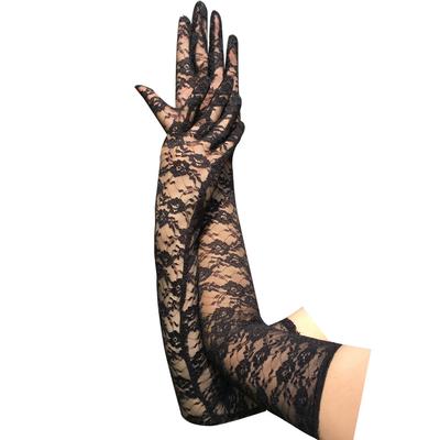 54cm Verlängerte Spitzen Vollfingerhandschuhe Fahr-Sonnenschutzhandschuhe Zeremoniell Hochzeit Braut Tanzhandschuhe