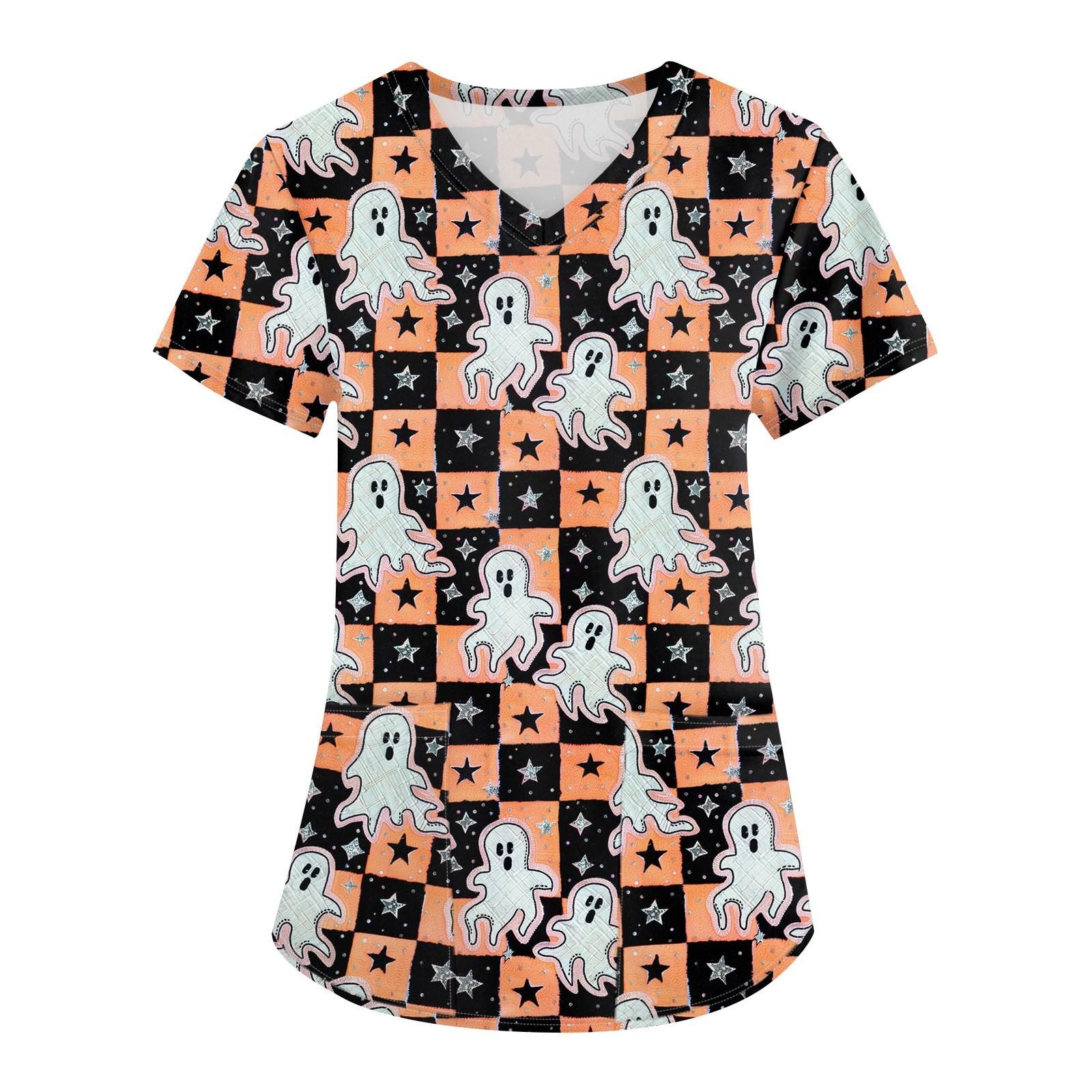 

Жіноча робоча уніформа з принтом на Хелловін, захисна робоча уніформа з V-подібним вирізом і кишенею XXXL жовтий