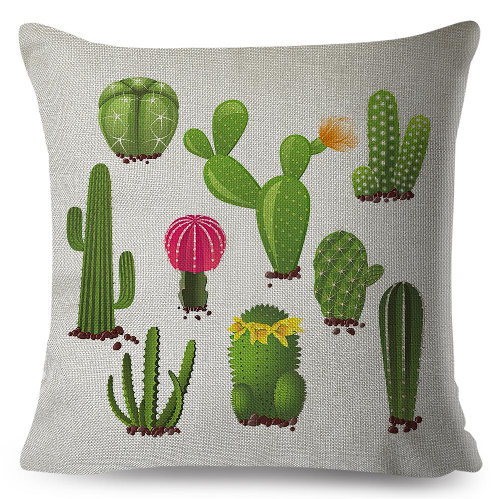 Succulent Cushion Cover Colorful Potted Cactus Design Soft Polyester Sofa Chair Decor Throw Pillow Case