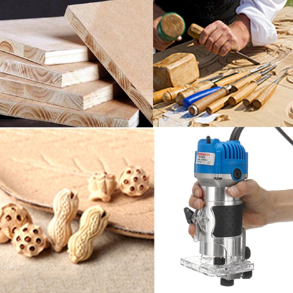 220V Wood Laminate Palms Router Bits Set 1/4" Electric Hand Trimmer Joiners Tool Carving Machine