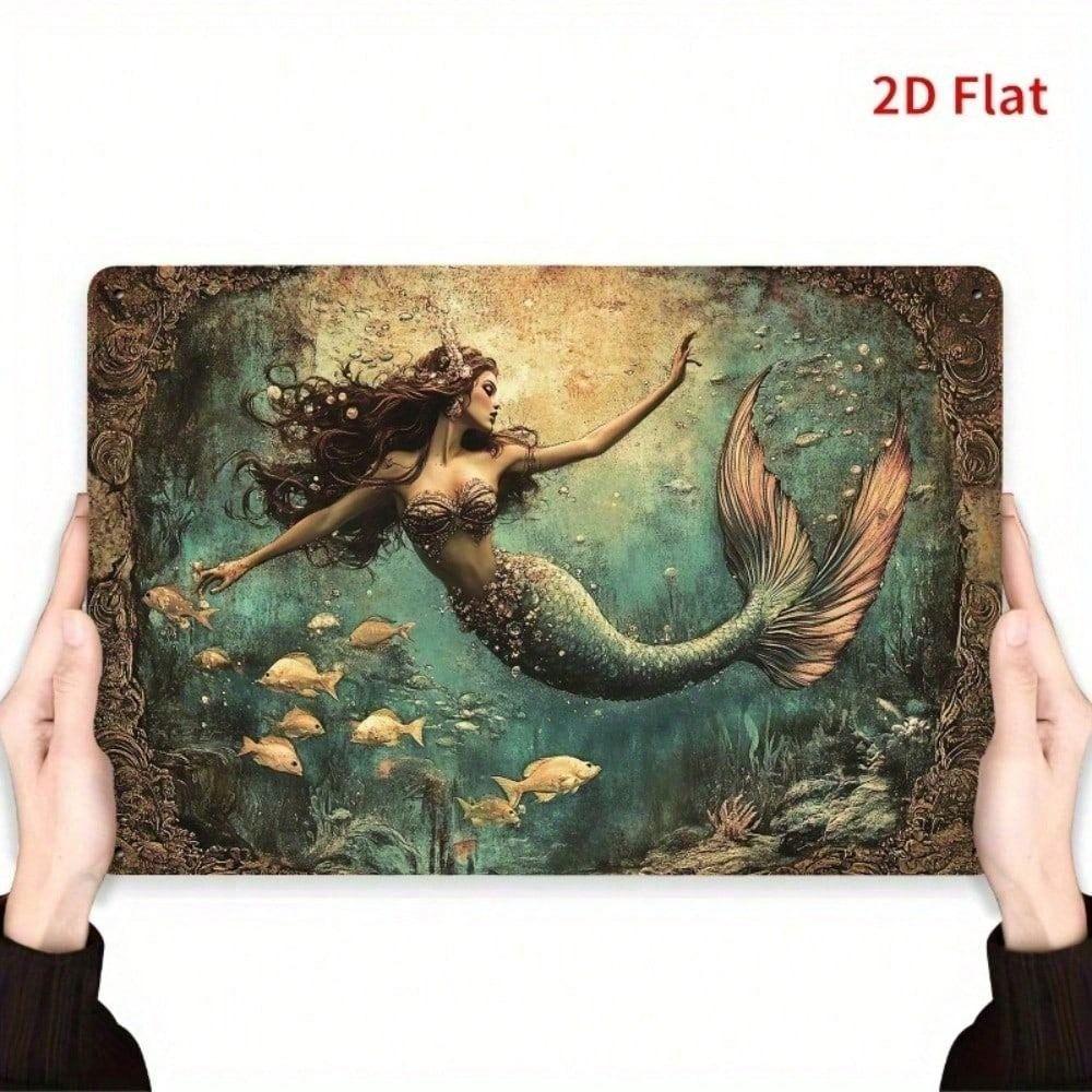 Vintage Mermaid Metal Wall Art Turquoise Gold Home Decor