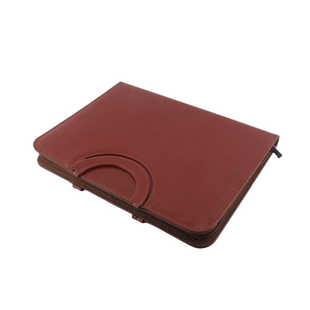 Portfolio Double Layer File   4 Card Slots 4 Pen Slots 1 Phone Slot 1 Calculator Slot Leather Business Portfolio