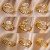 2025  Trendy Gold Plated Stainless Zircon  Rings For Women Chain Geometry Zircon Finger Ring Jewelry Gift