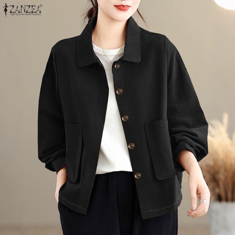 ZANZEA Women Casual Turn Down Collar Loose Long Sleeve Blouse