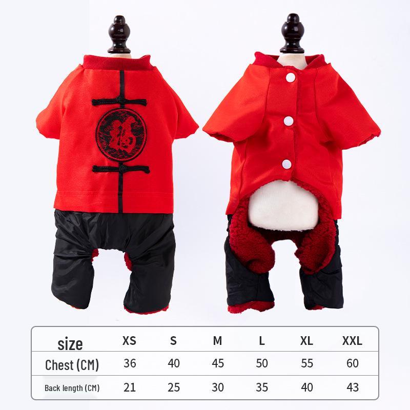 "Winter Warm Tang Suit for Pets: New Year Clothes for Small Dogs and Cats"