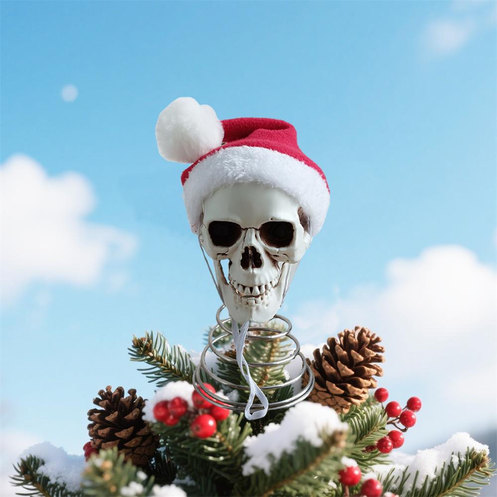 Topo de Árvore de Natal de 5 polegadas Caveira Com Chapéu de Papai Noel Ornamento de Caveira Plástica para Feriados Xmas Ornamento de Caveira Colorida Navidad Decoração