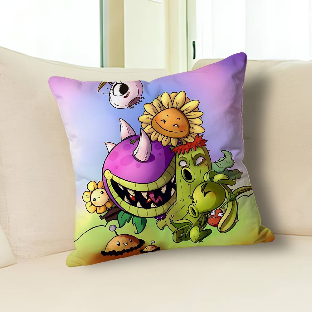 Hot P-Plants Zombies Game Pillow Cases for Bedroom Living Room Sofa Home Decor Polyester Cushion Cover with Zipper