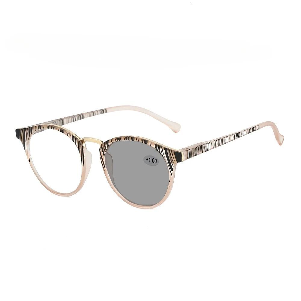 Unisex Fashion Photochromic Reading Glasses Women'S Retro Oval Frame Farsighted Glasses Anti-Blue Light Color Changing Glasses