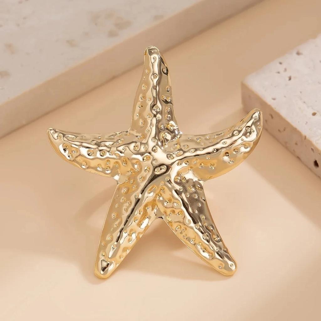 Bohemian Gold Color Metal Starfish Bangle Ring for Women Beach Vacation Shell Finger Ring Bracelet Accessories Zircon Set Gifts