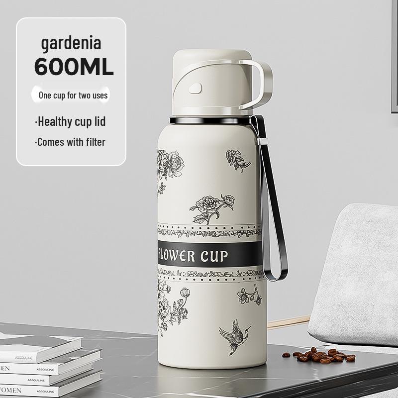 

Чашка для воды Gardenia из высококачественной нержавеющей стали 316L с двойными стенками, большой емкости, портативная чашка для чая унисекс 600ml