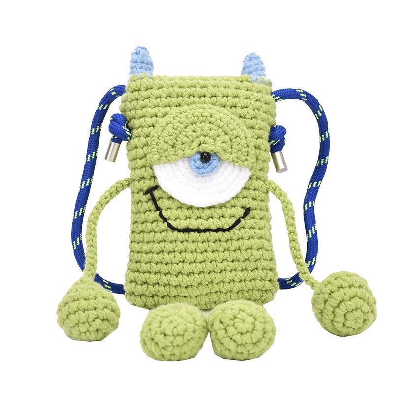 Michael Wazowski Knitted Cute Mini Bucket Bag With Inner Card Pocket For Daily Use
