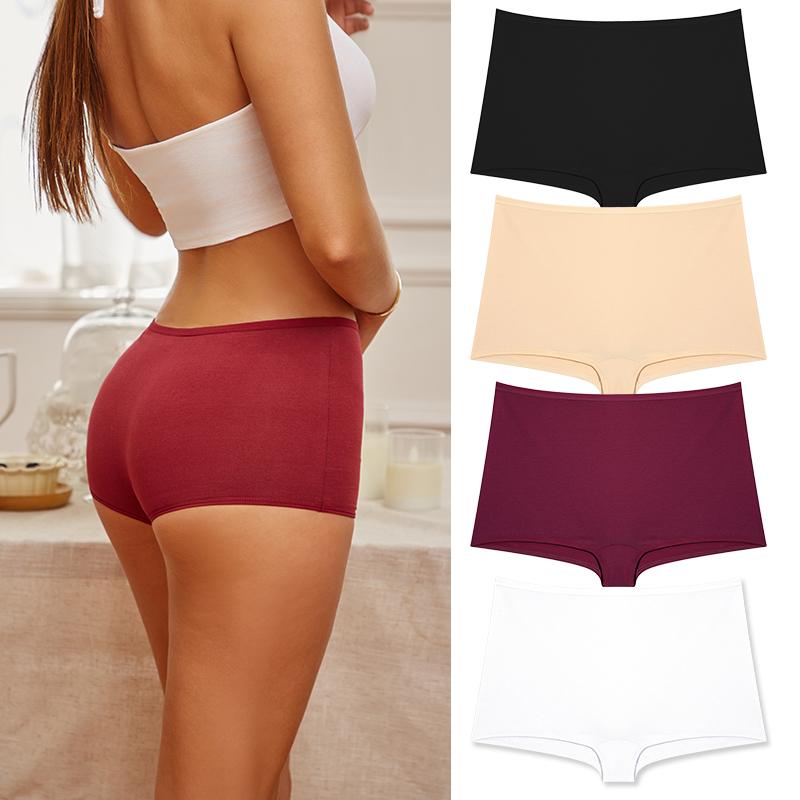 4 STUKS/Set Dames Katoenen Slipjes Sexy Lage Taille Boyshorts Naadloze Sport Boxers Dames Comfortabel Ondergoed Effen Kleur Lingerie