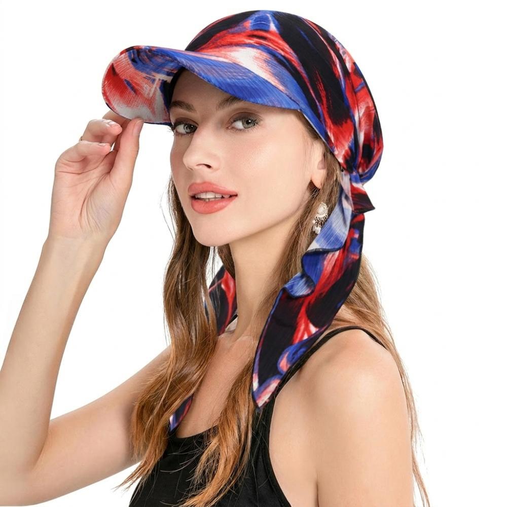 Floral Print Strapped Baseball Cap With Brim Wrap Hair Summer Headscarf Hat Breathable Versatile Turban Hat Everyday Outfits